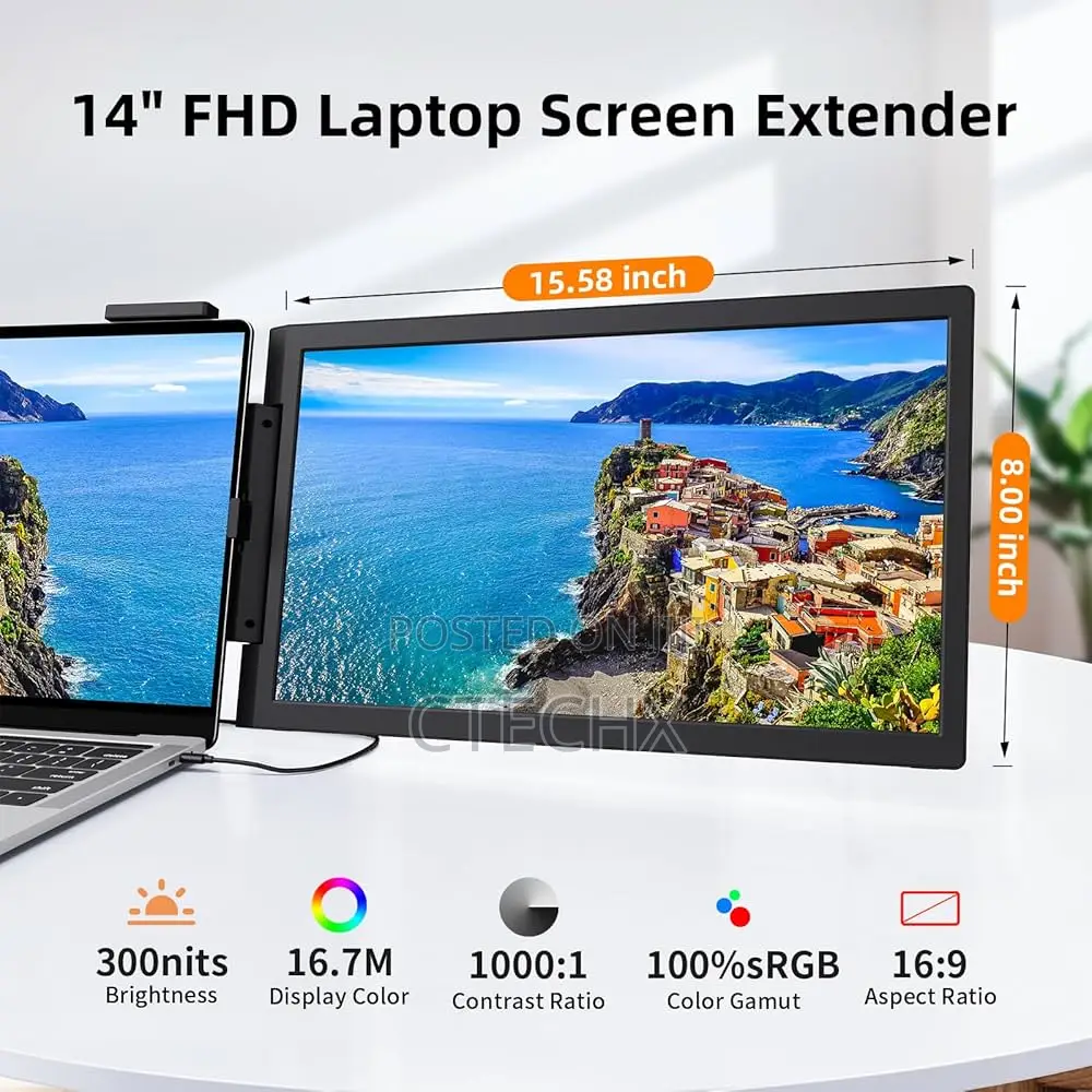 Portable Monitor for Laptops 14"-16" With Usb-C/Hdmi Port