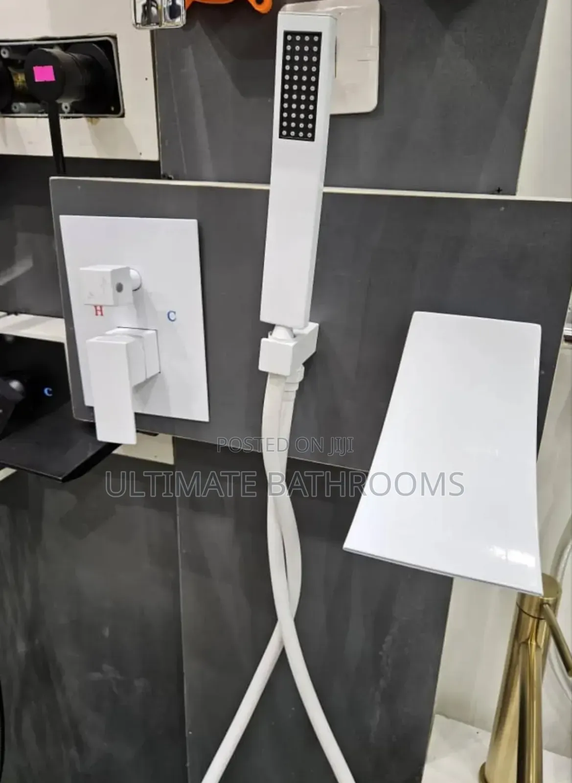 White Waterfall Conduit Bathtub Shower Mixer