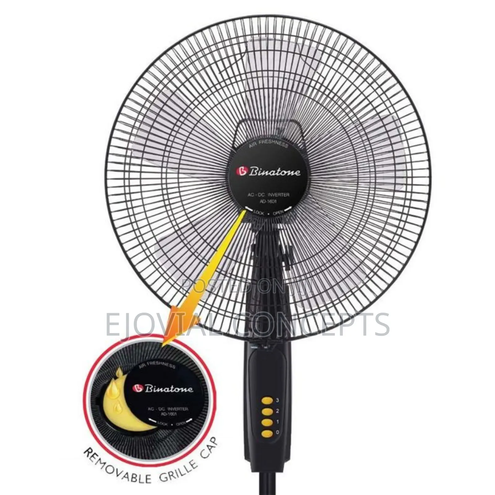 Binatone 4 Way Operation Ac-Dc-Solar-Inverter Stand Fan Ad-1601