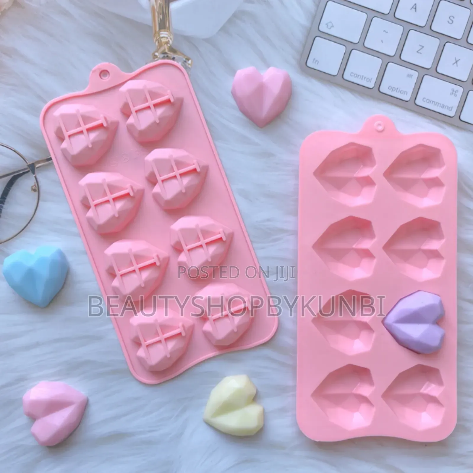 8 Cavity Diamond Heart Silicone Chocolate Mold