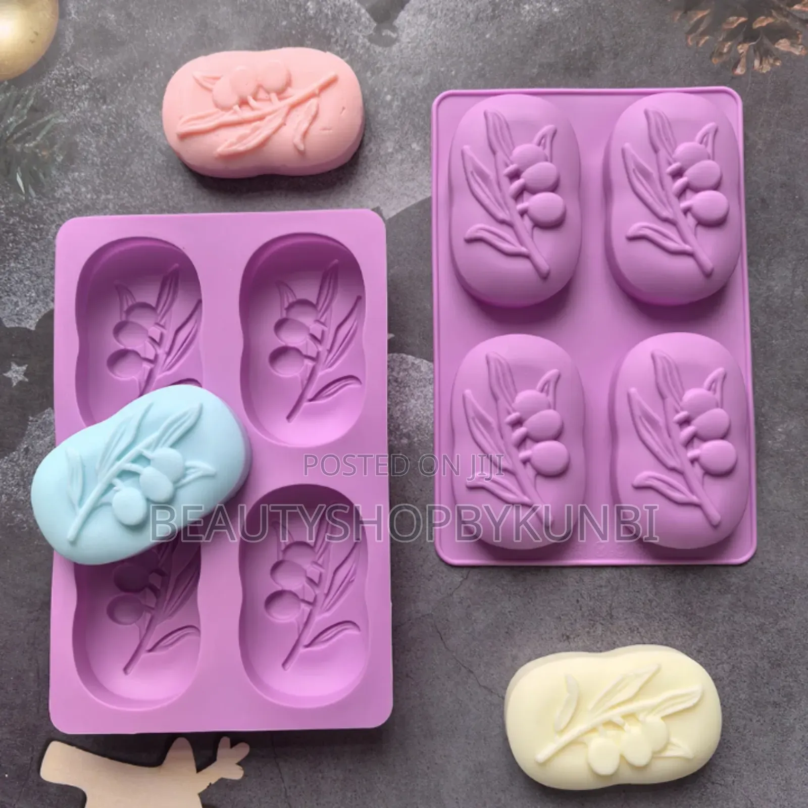 4 Cavities Oval Olive Tree Silicone Soap Mold