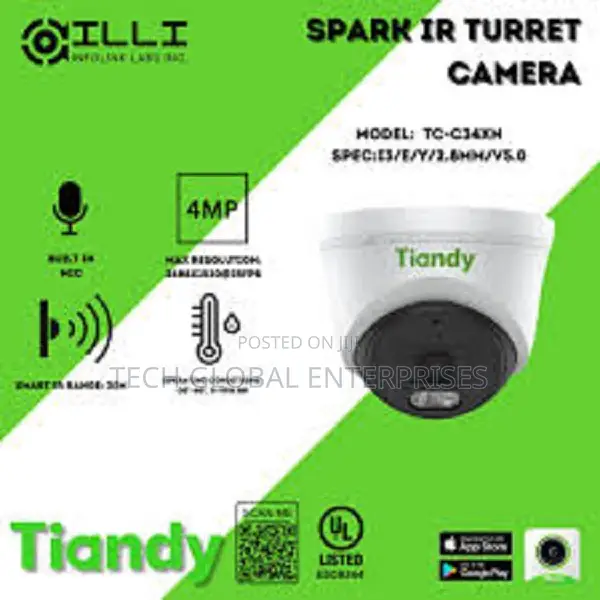 Tiandy 4mp Tc-C34xn Spec:I3/E/Y/2.8mm/V5.0 Fixed Turret Camera