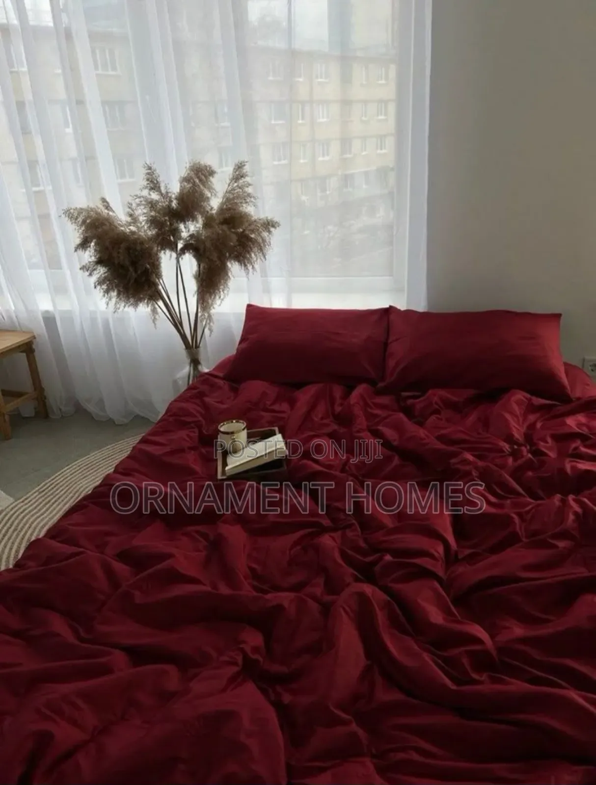 Plain Burgundy Bedsheet Pillowcases and Duvetcover