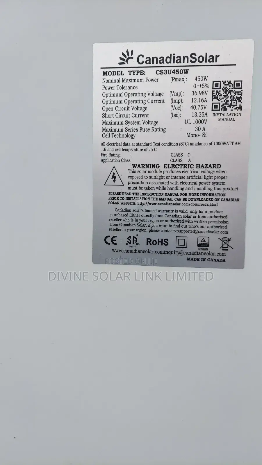 Canadian Solar Panel 450watt