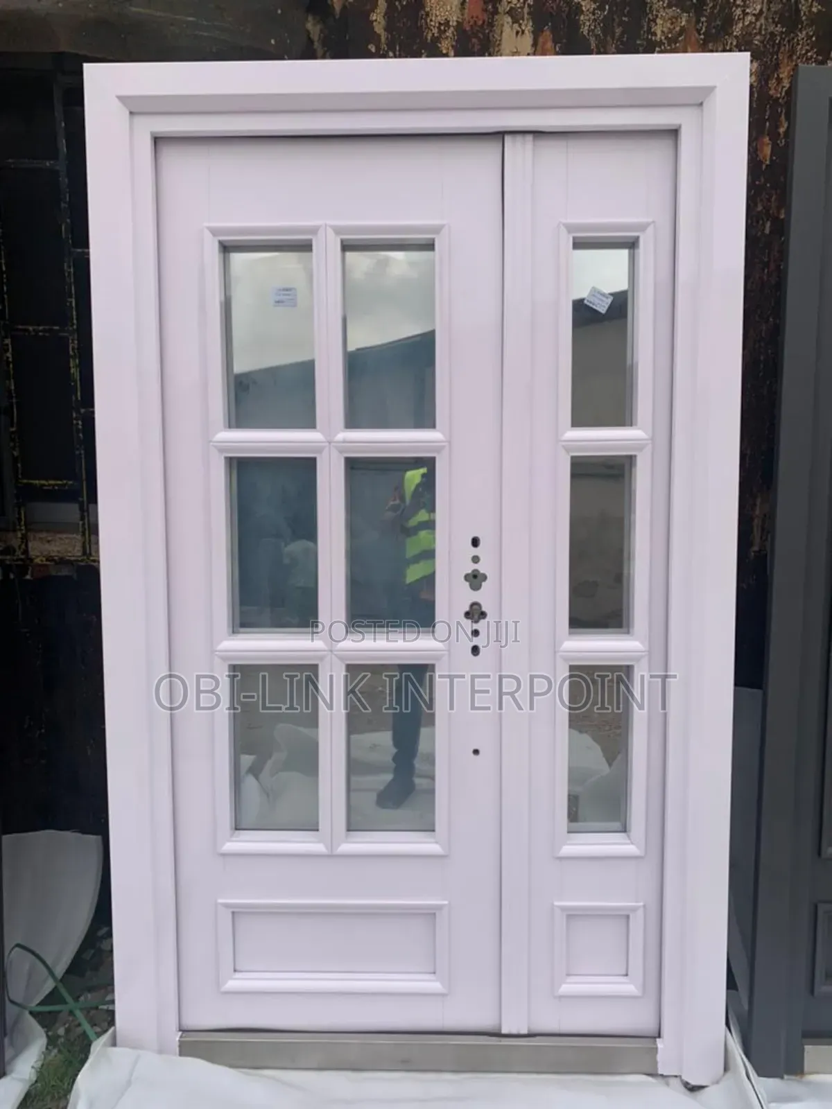 4ft Security White Glass Door