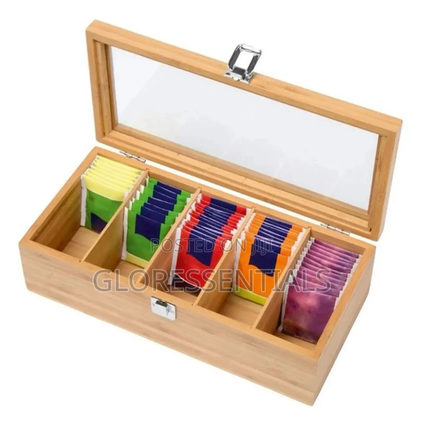 Multipurpose Wooden Teabag and Coffee Storage Box With Partition Lid