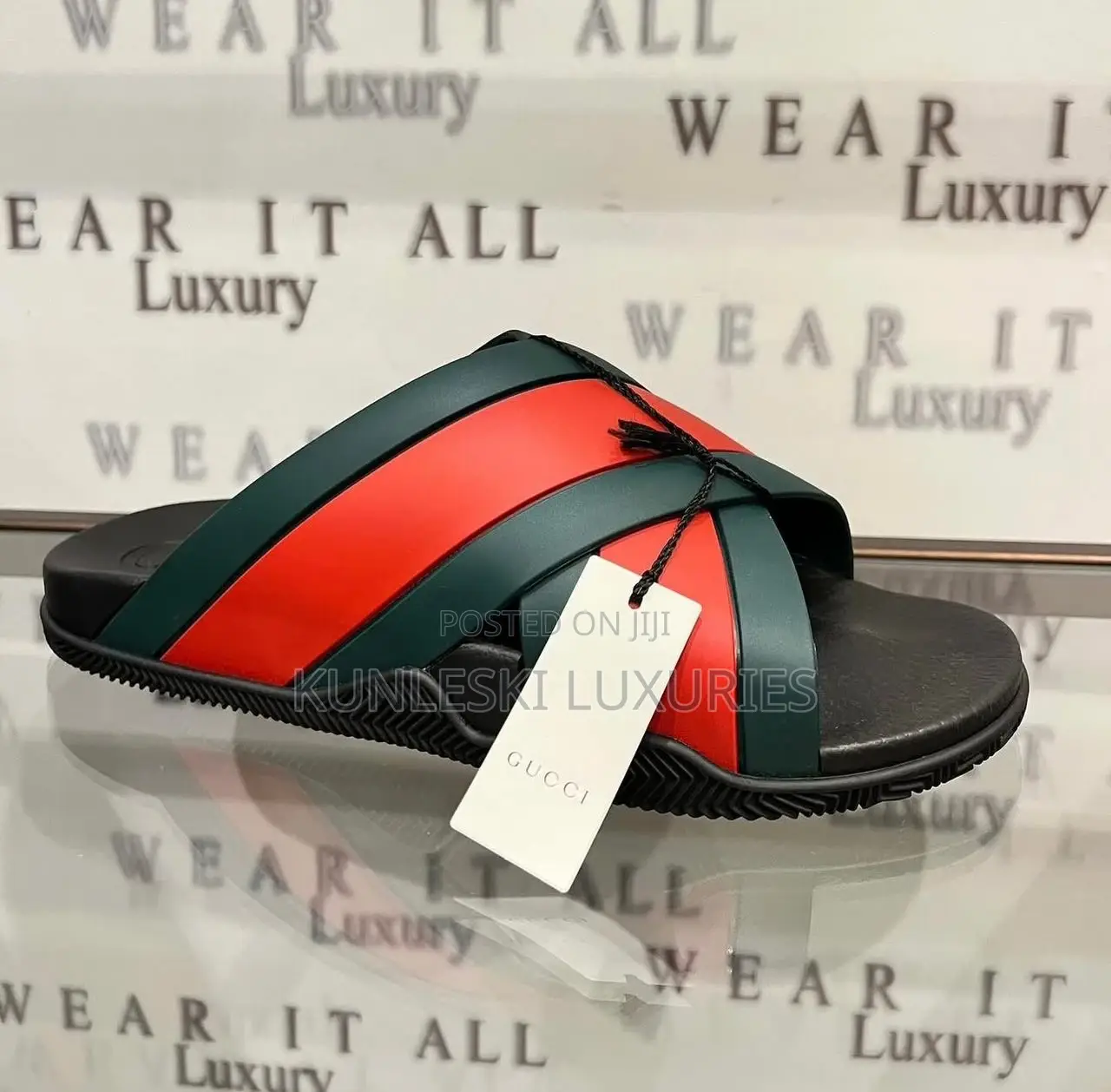 Original Gucci Rubber Web Men’S Criss Cross Slides