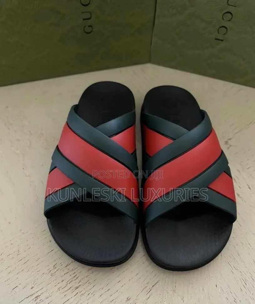 Original Gucci Rubber Web Men’S Criss Cross Slides