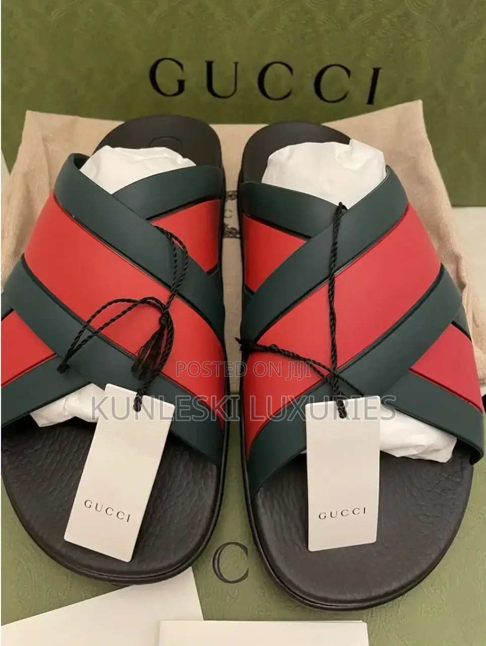 Original Gucci Rubber Web Men’S Criss Cross Slides