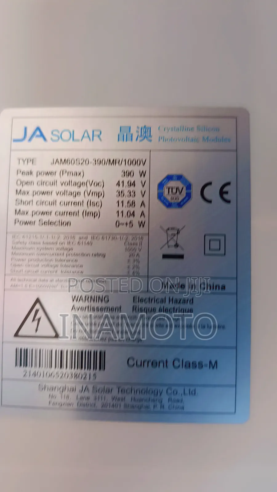 Black Mono Facial Solar Panel