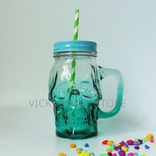 Glass Mason Jar With Lid and Straw