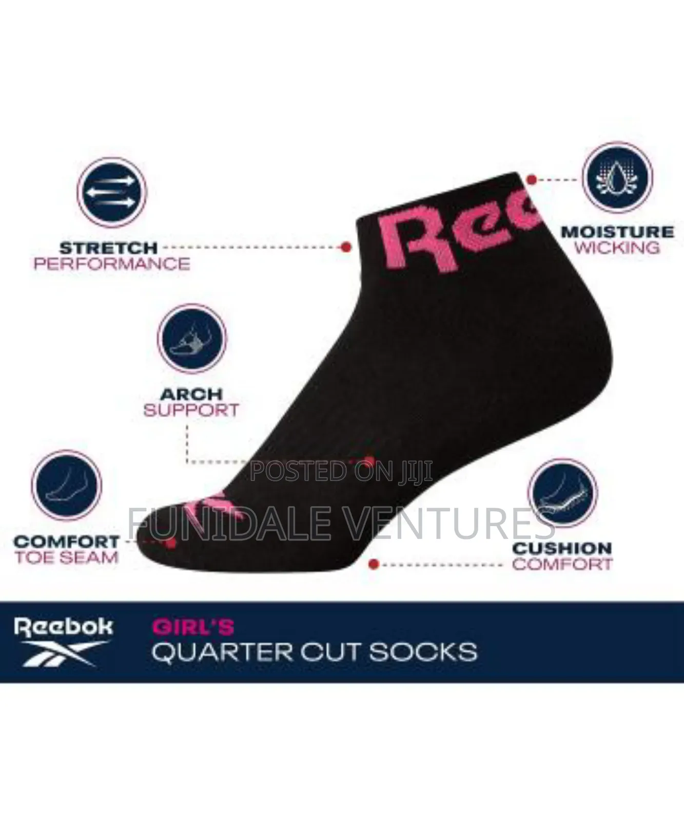 Reebok Girls 6 Pack Athletic Sock