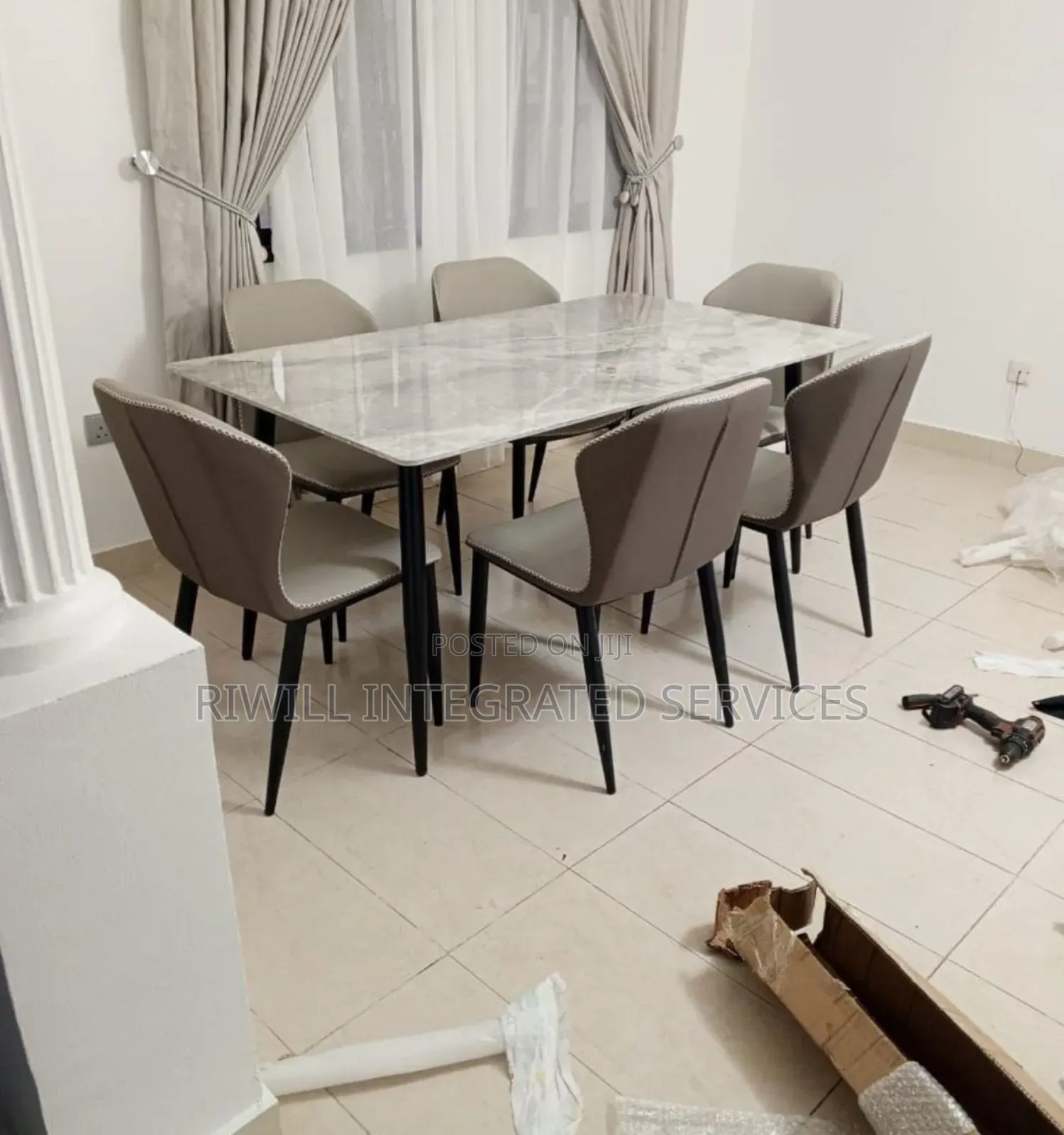 Dining Set by Six With Brown Colored Seats