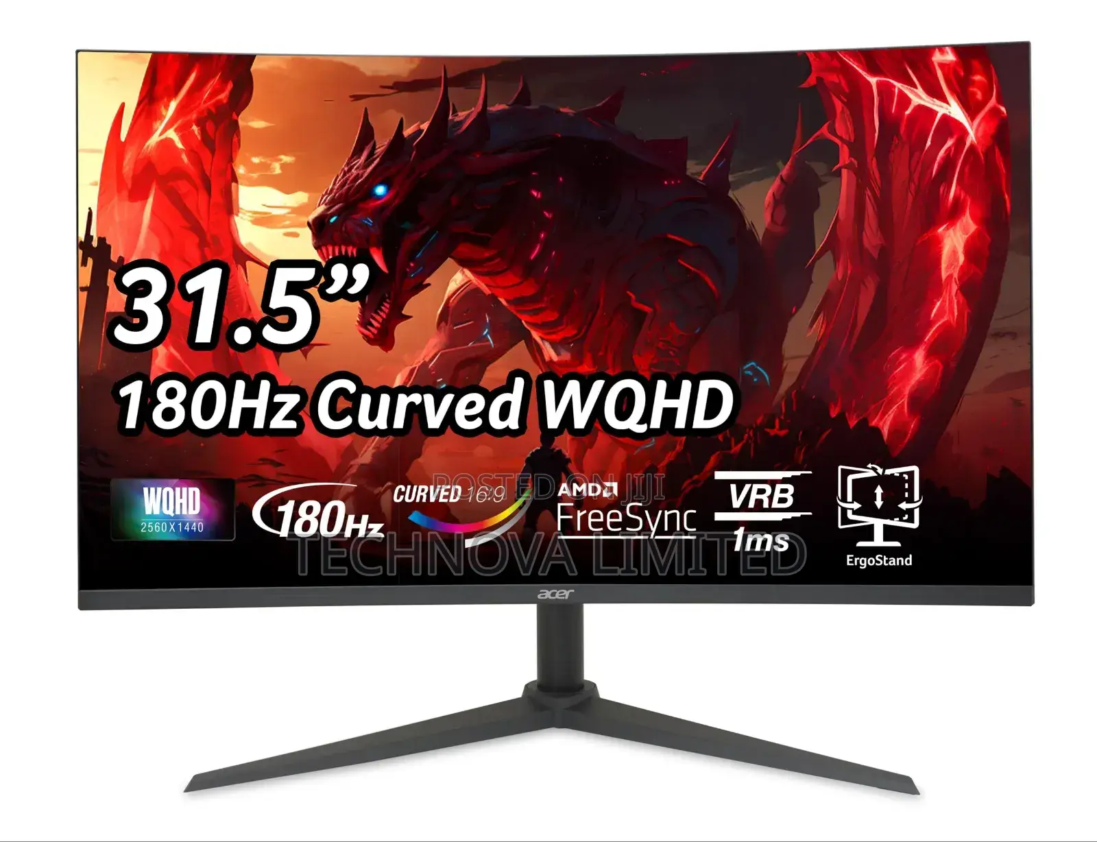 Acer Nitro 32" Curved Gaming Monitor WQHD 180hz 1ms Xz322qu V3bmiiphx