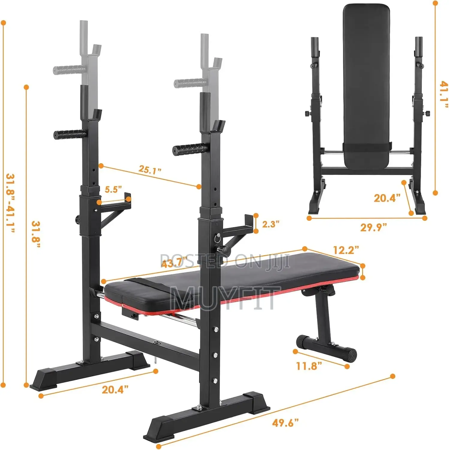 Adjustable Weight Bench With Barbell Rack, Folding Multi-Function