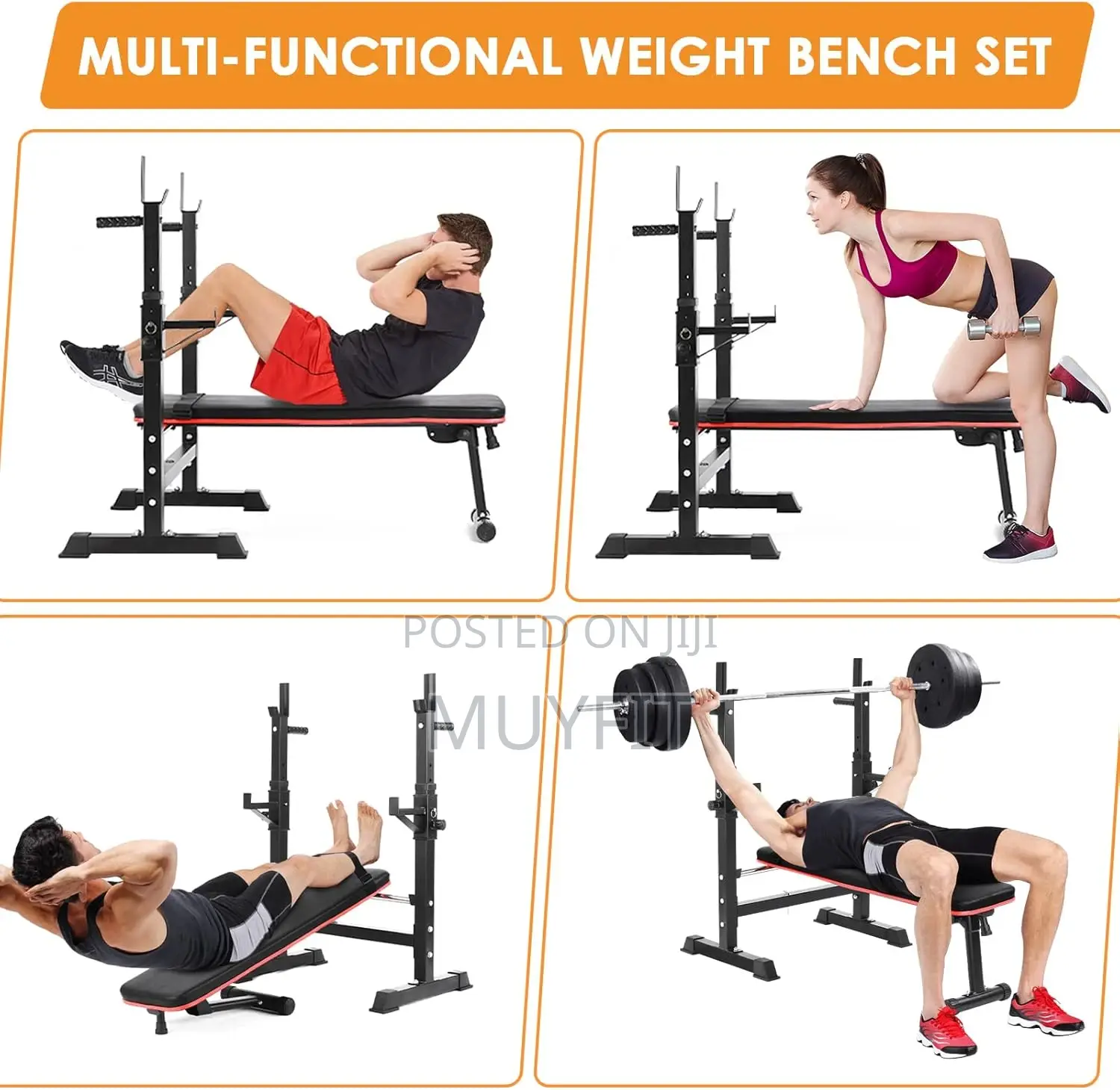 Adjustable Weight Bench With Barbell Rack, Folding Multi-Function