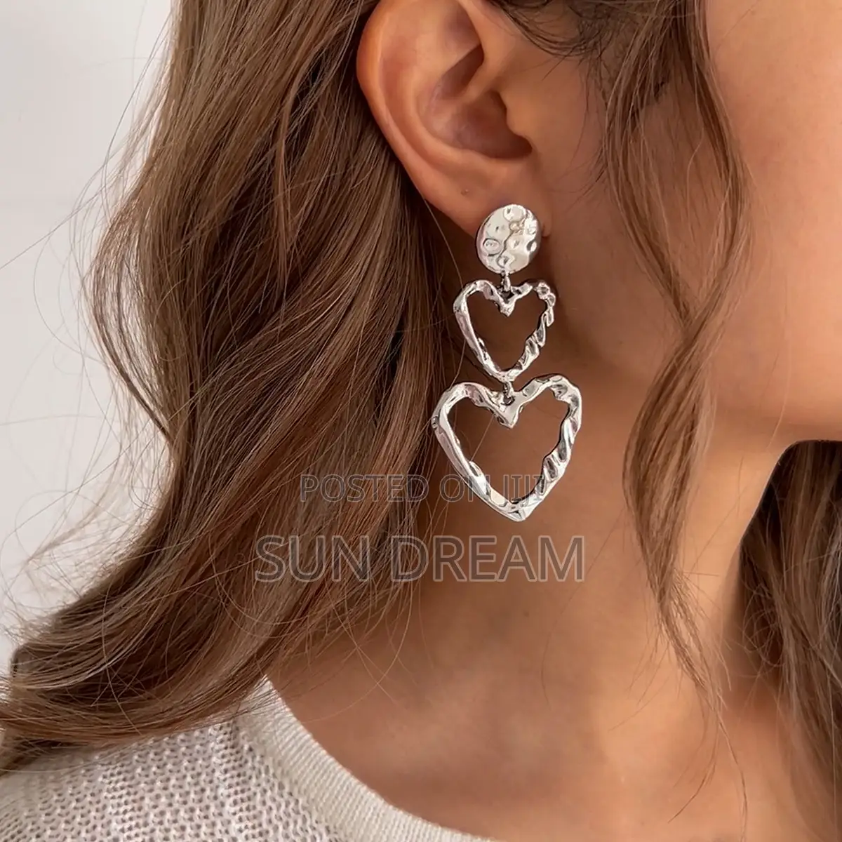 Women Golden Earrings Lady Earrings Girl Gift Silver Heart Jewelry