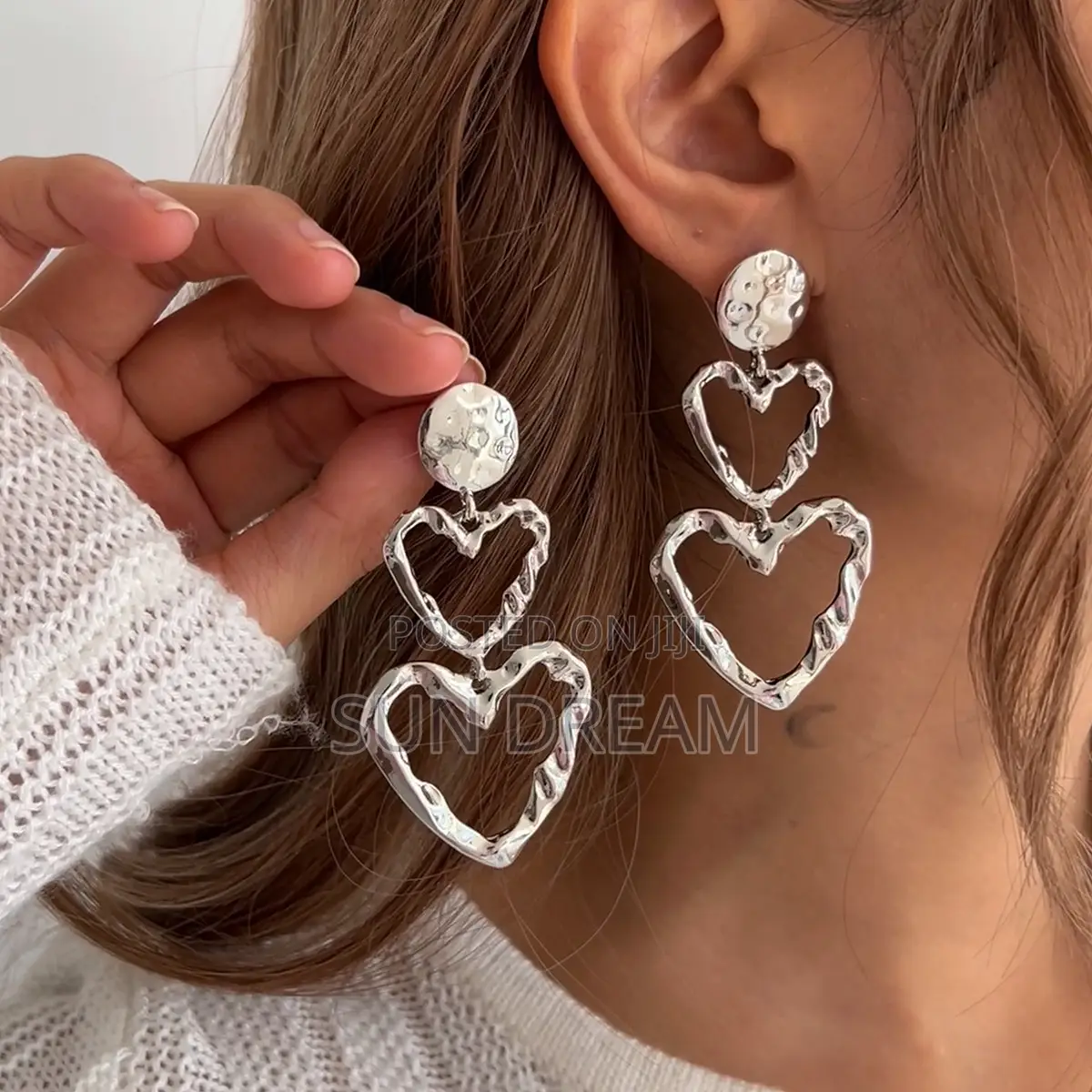 Women Golden Earrings Lady Earrings Girl Gift Silver Heart Jewelry