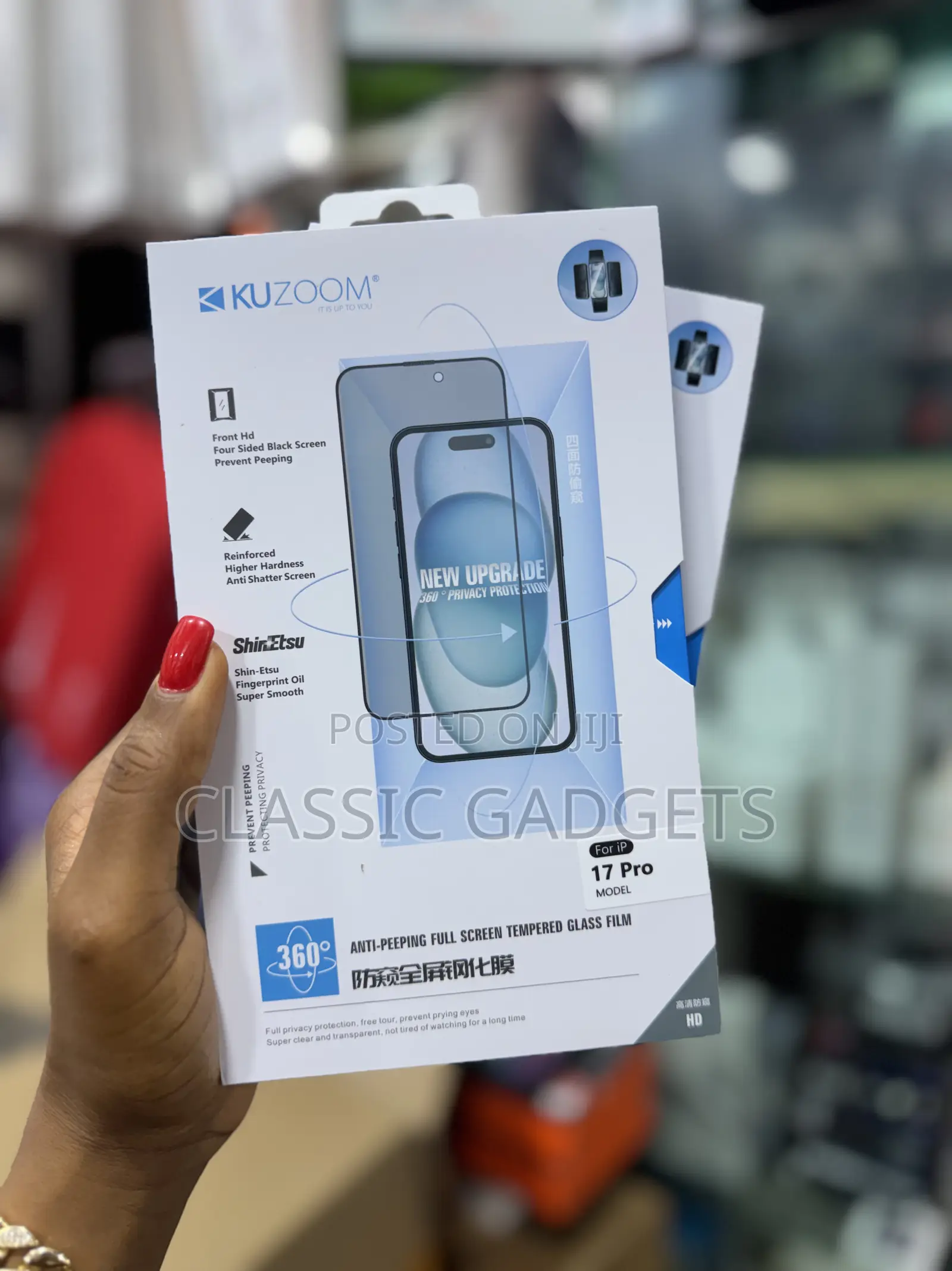 Kuzoom Privacy Full Screen Protector for iPhone 17 Pro/ 17 Pro Max