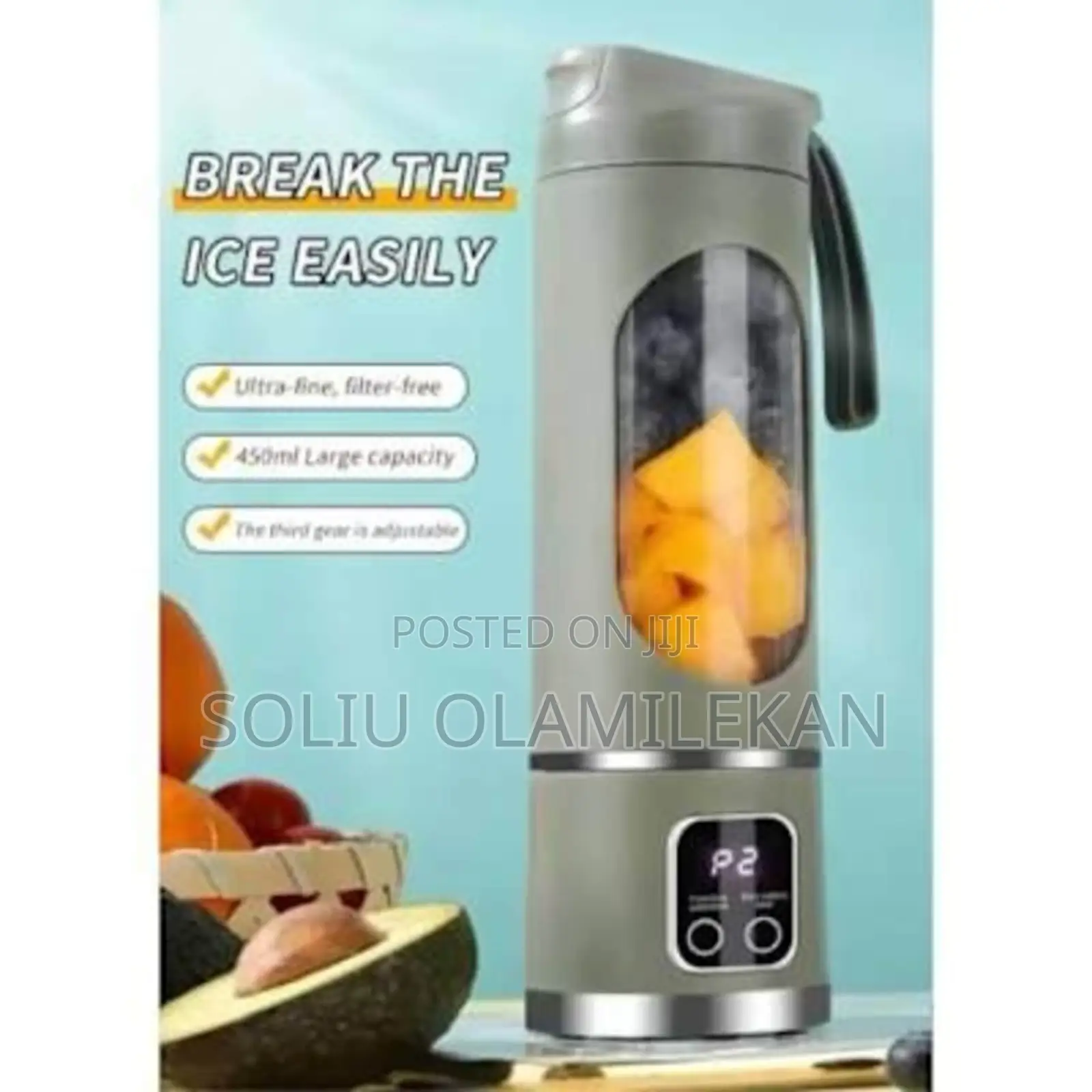 Rechargeable Digital Juicer Machine With 8 Blades- 450ml - 400w