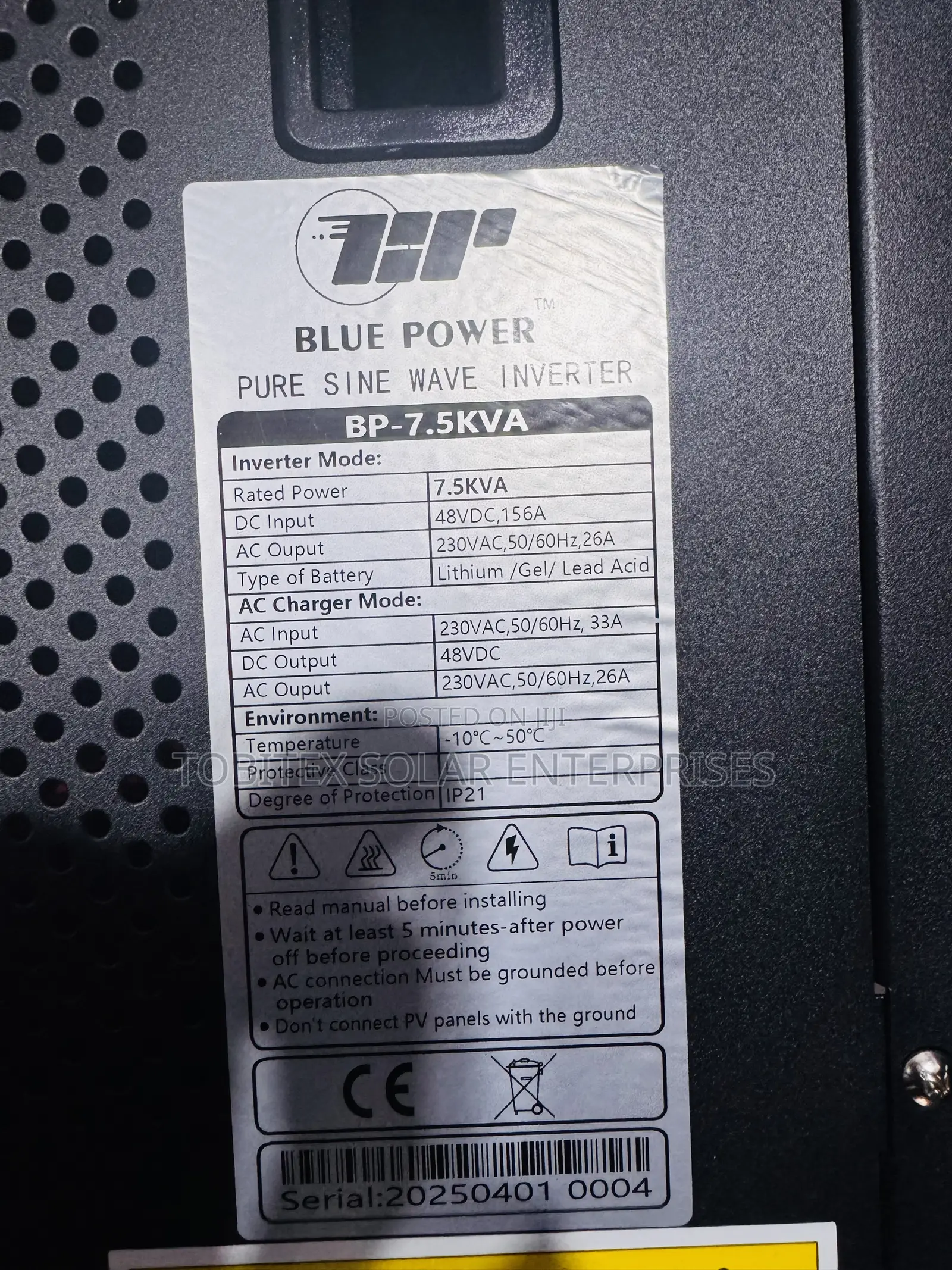 Blue Power Solar Inverter 7.5kva