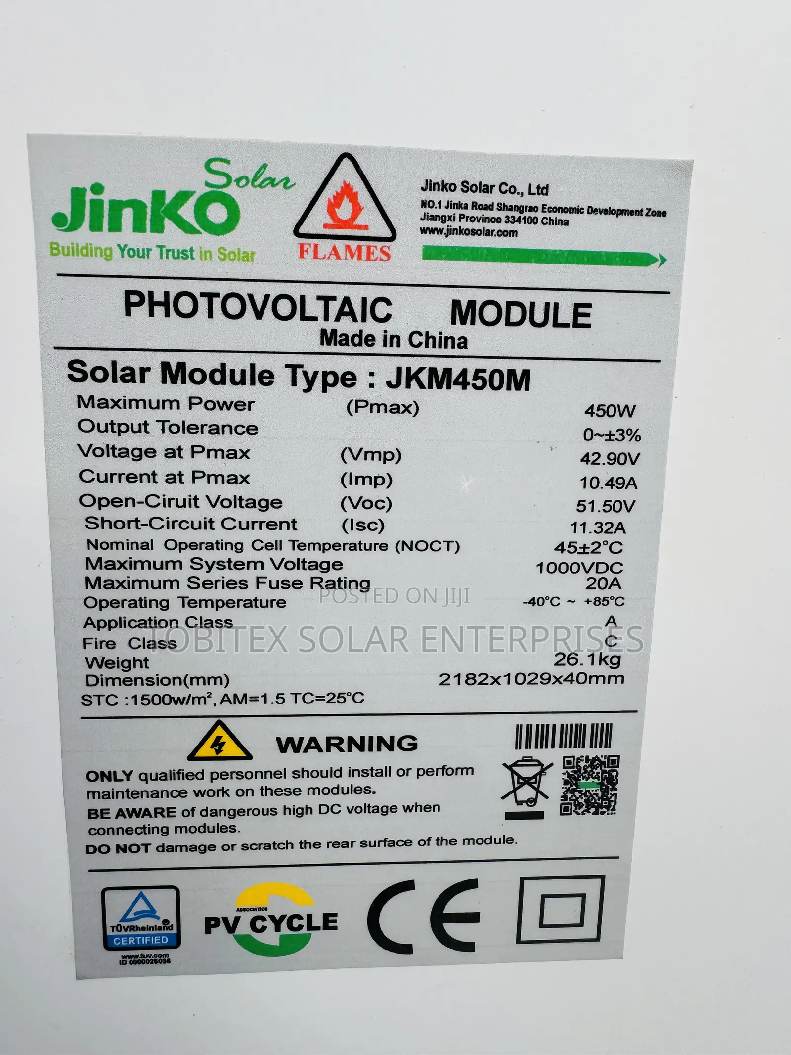 450w Jinko Solar Panel