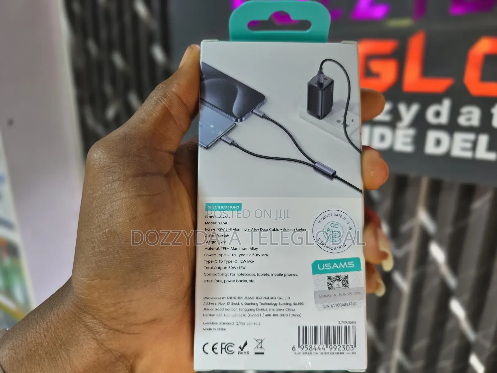 Usams 72w 2 in 1 Aluminum Alloy Data Cable Sj740 Model