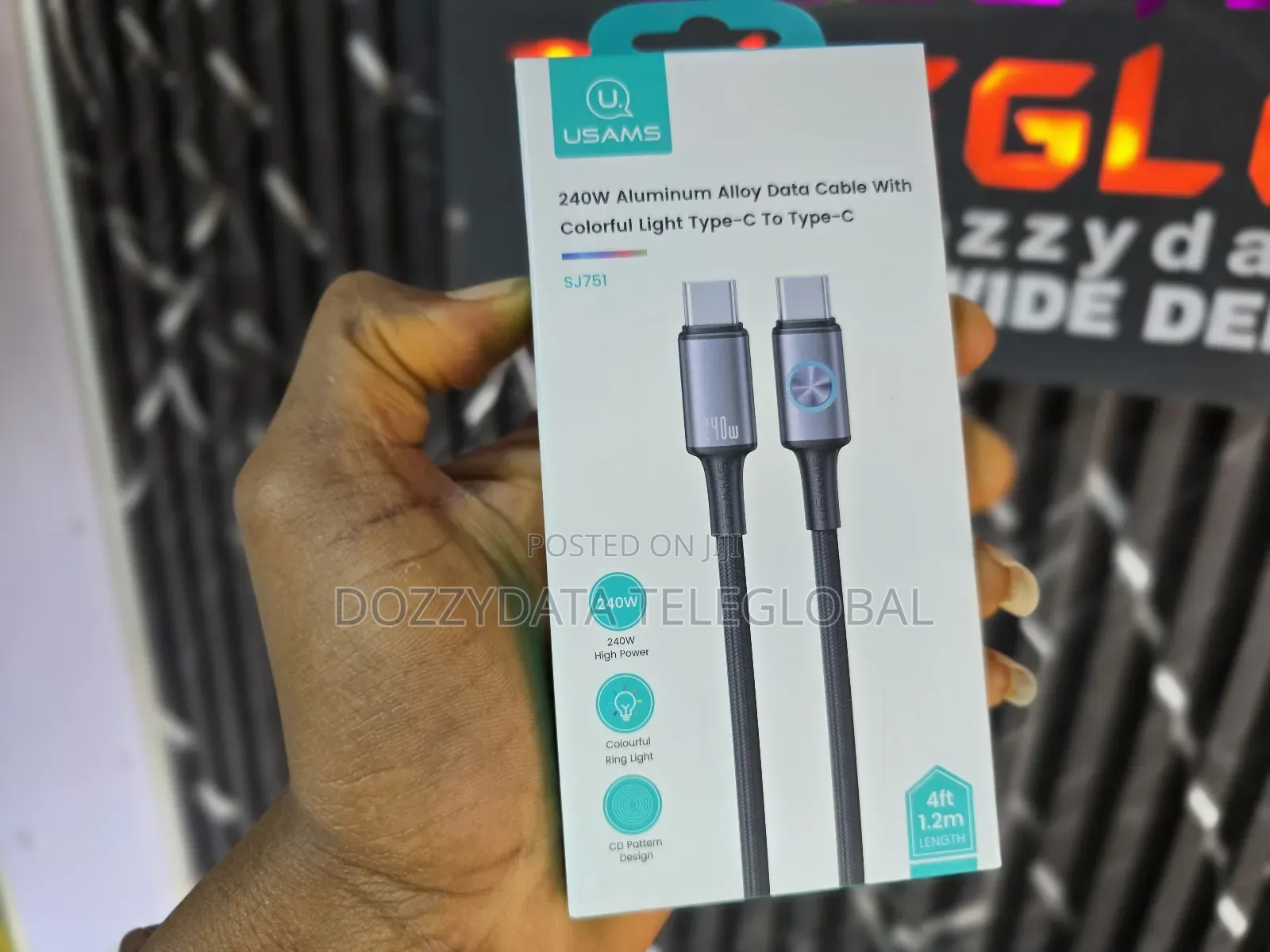 Usams 240w Aluminum Alloy Data Cable With Colorful Light