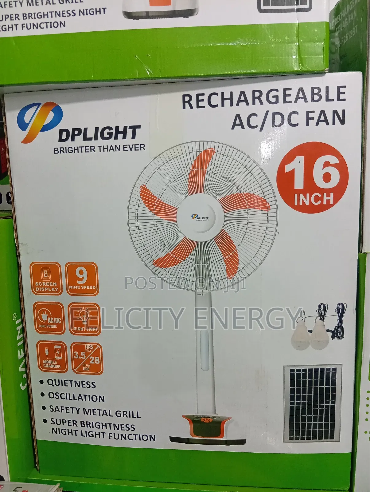 Dp Rechargeable Solar Fan With Complete Accessories Ac/Dc