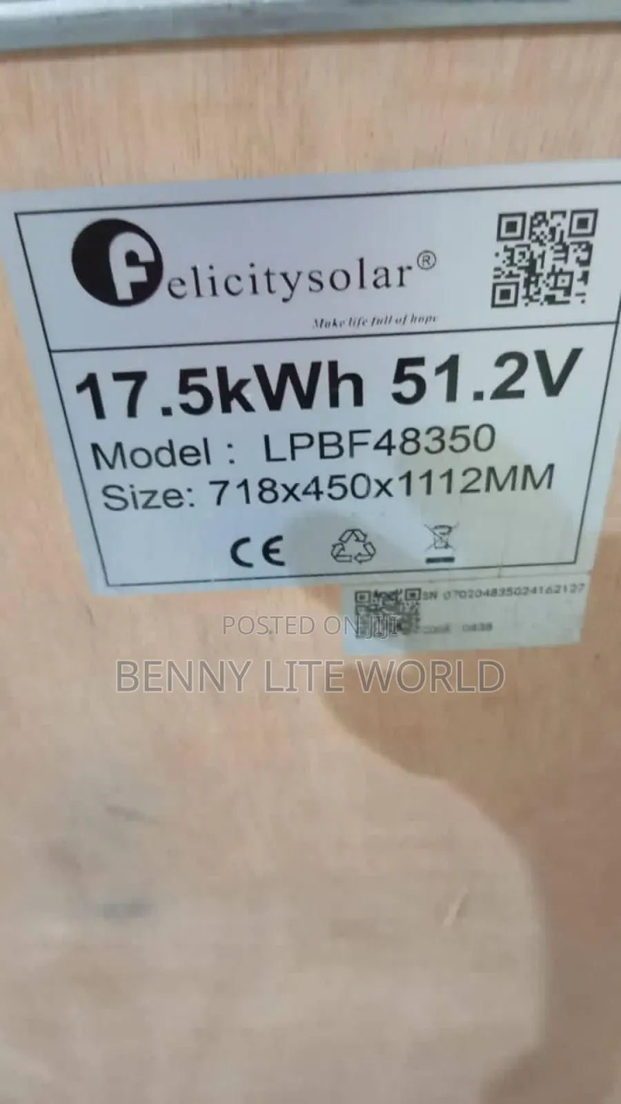 17.5kwh 51.2v ( 48v) Felicity Lithium Battery