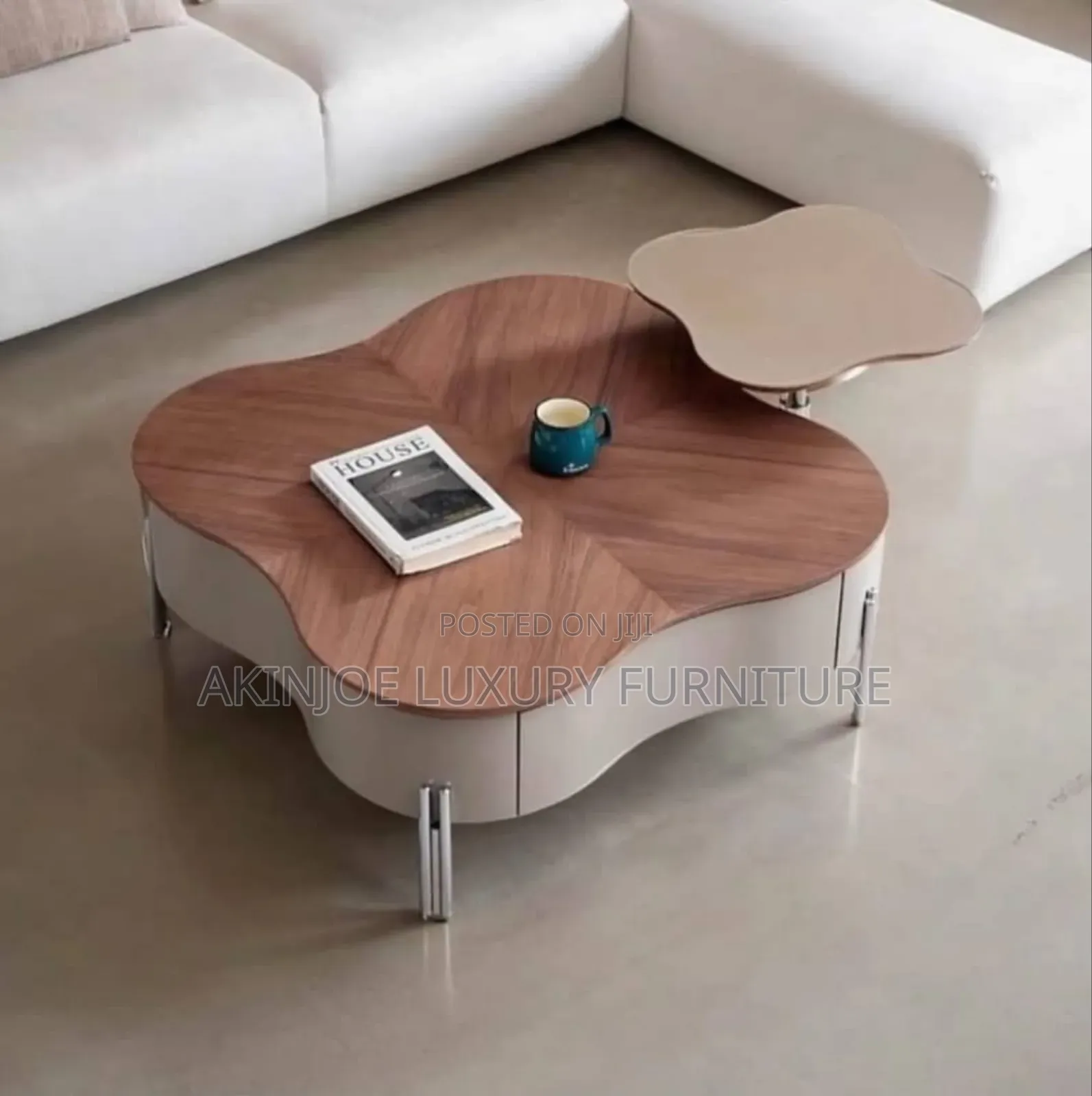 Wooden Top Center Table With Sides Stool