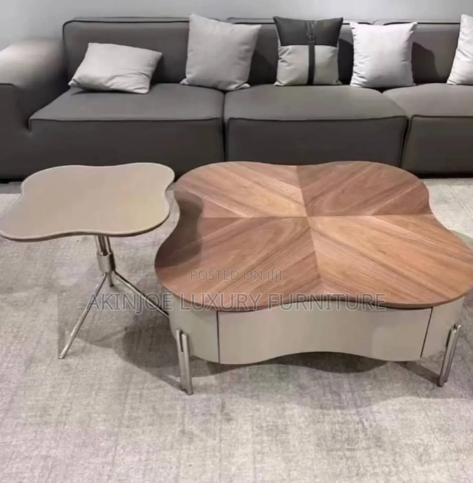 Wooden Top Center Table With Sides Stool