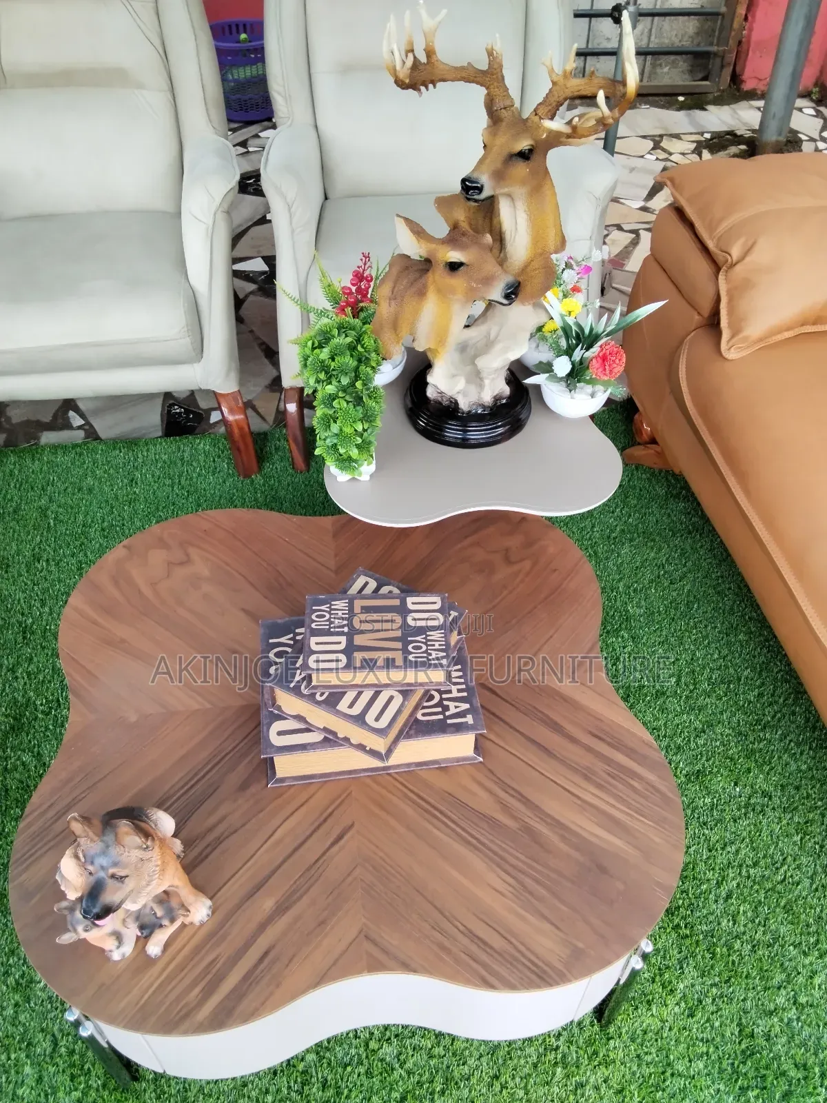 Wooden Top Center Table With Sides Stool