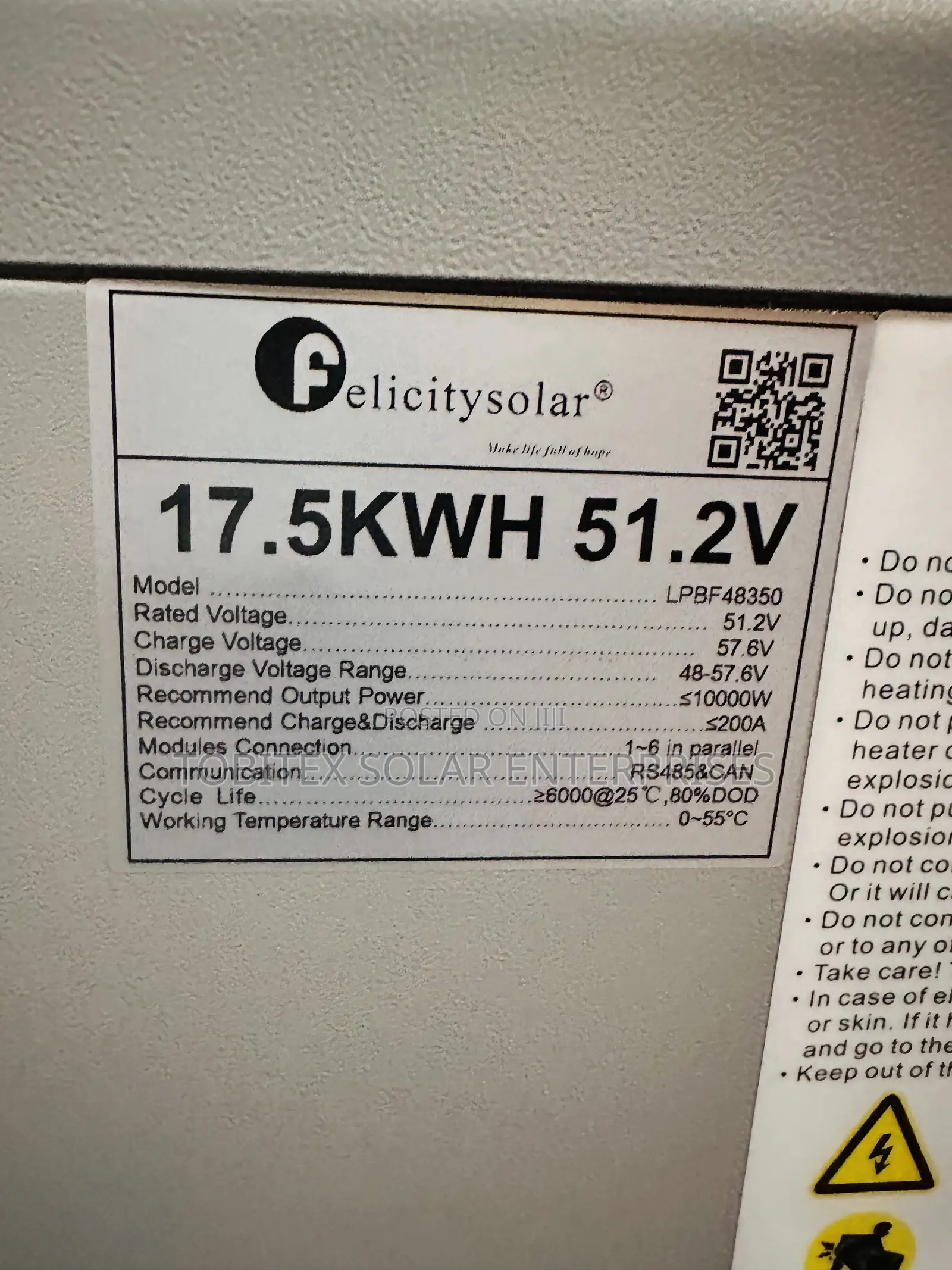 17.5kwh Felicity Lithium Ion Batteries 51.2v