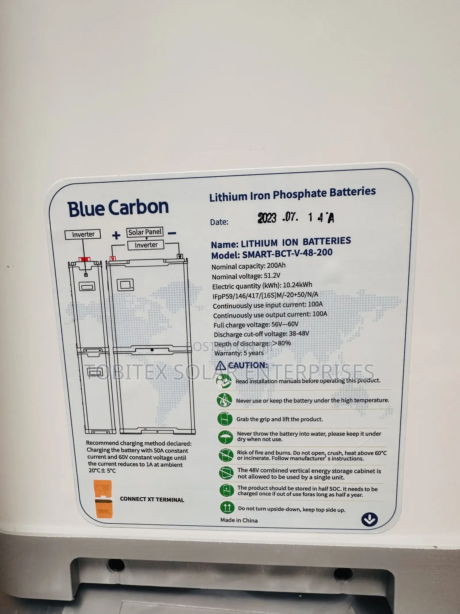 10kwh Blue Carbon Lithium Ion Battery 51.2v