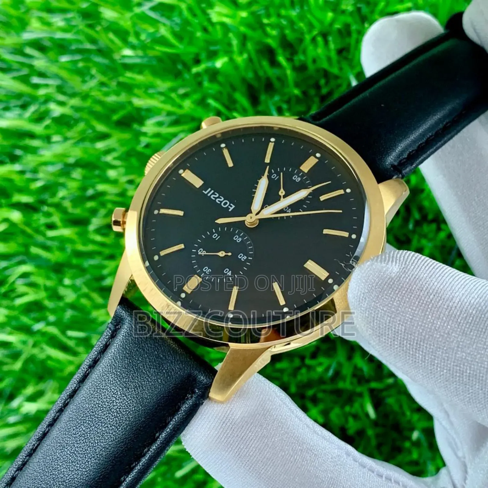 Original Fossil Black Genuine Leather Strap Quartz Watch