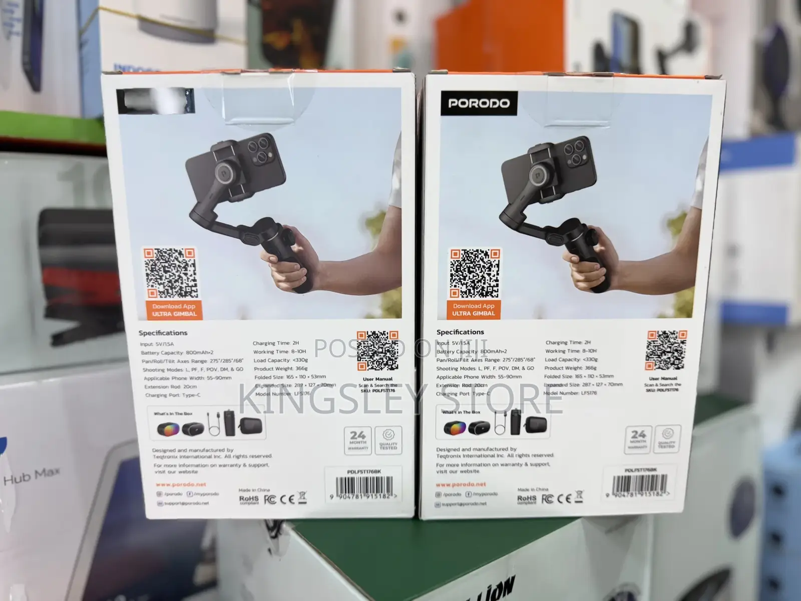 Porodo Velocam 3-Axis Gimbal Stabilizer - Black