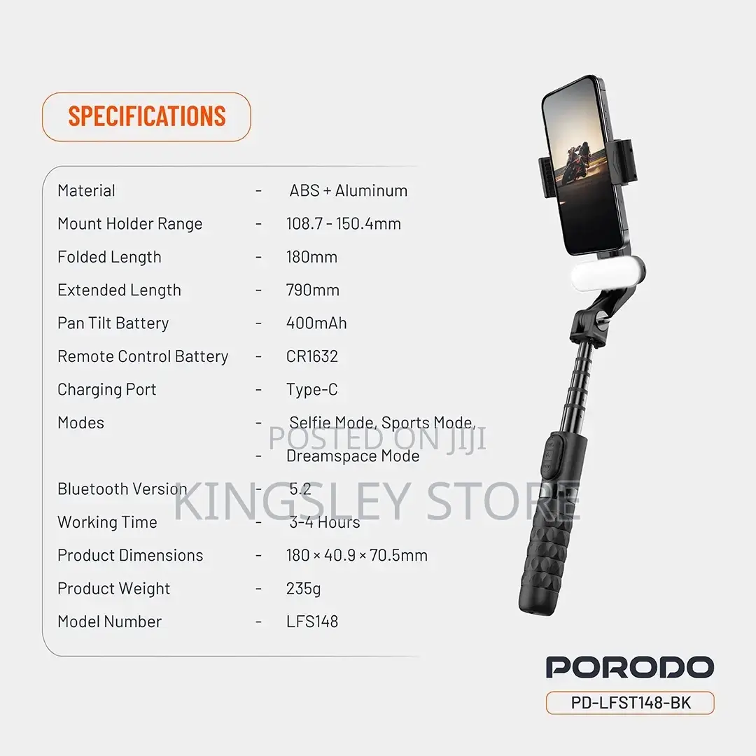 Porodo Quadbase Gimbal Stabilizer - Black