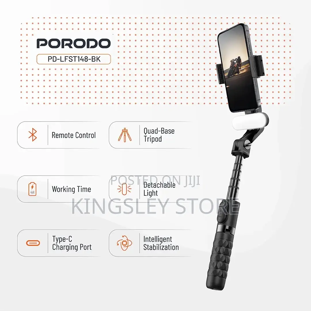 Porodo Quadbase Gimbal Stabilizer - Black