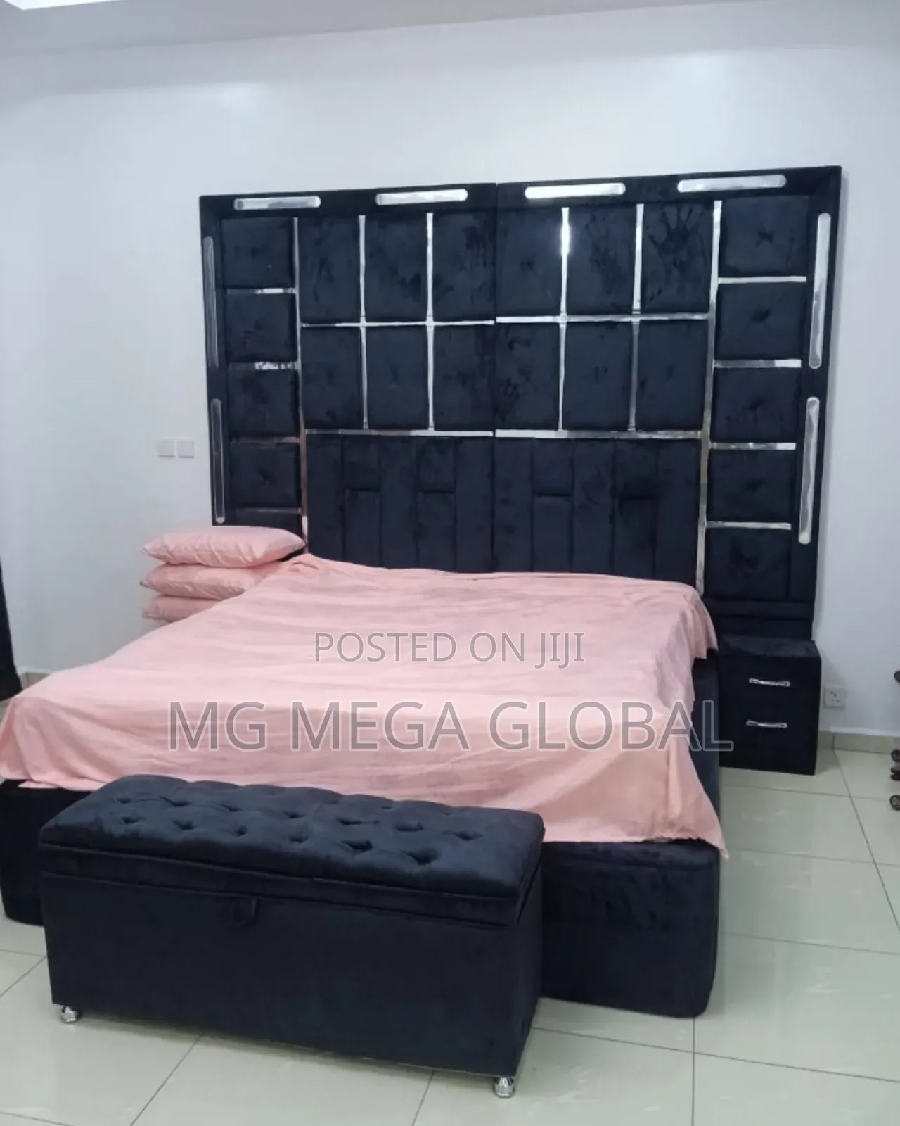 7ft Tall 6by7 Ulphostery Padded Bed Frame With Two Side Drawers