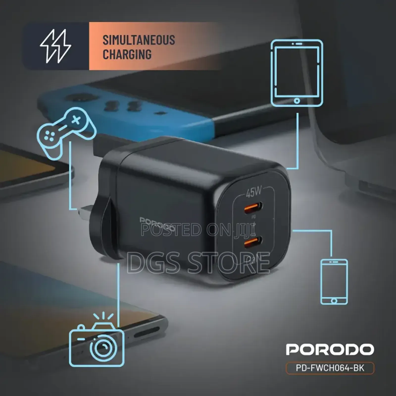 Porodo Fwc064 Gan Dual Usb C Quick Charger
