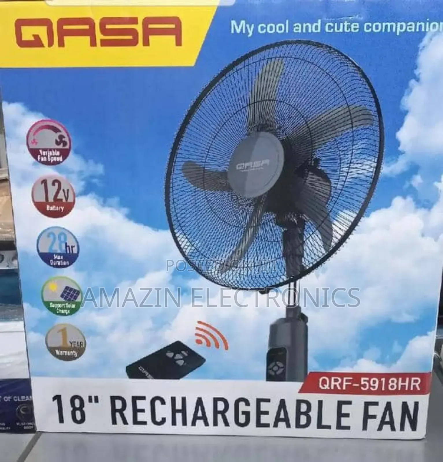 Qasa 18 Inches Rechargeable Fan