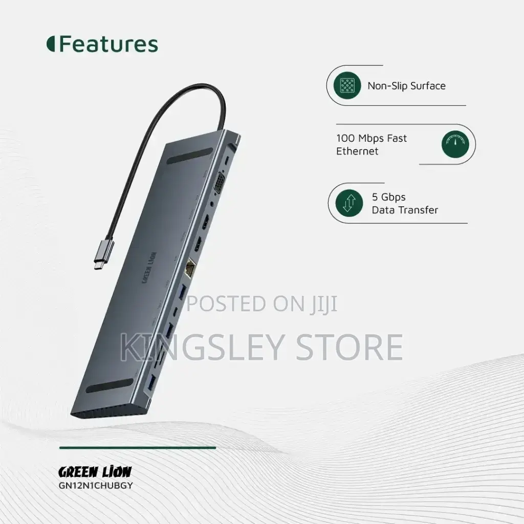 Green Lion 12-in-1 Hdmi Ethernet Usb-C Hub - Gray