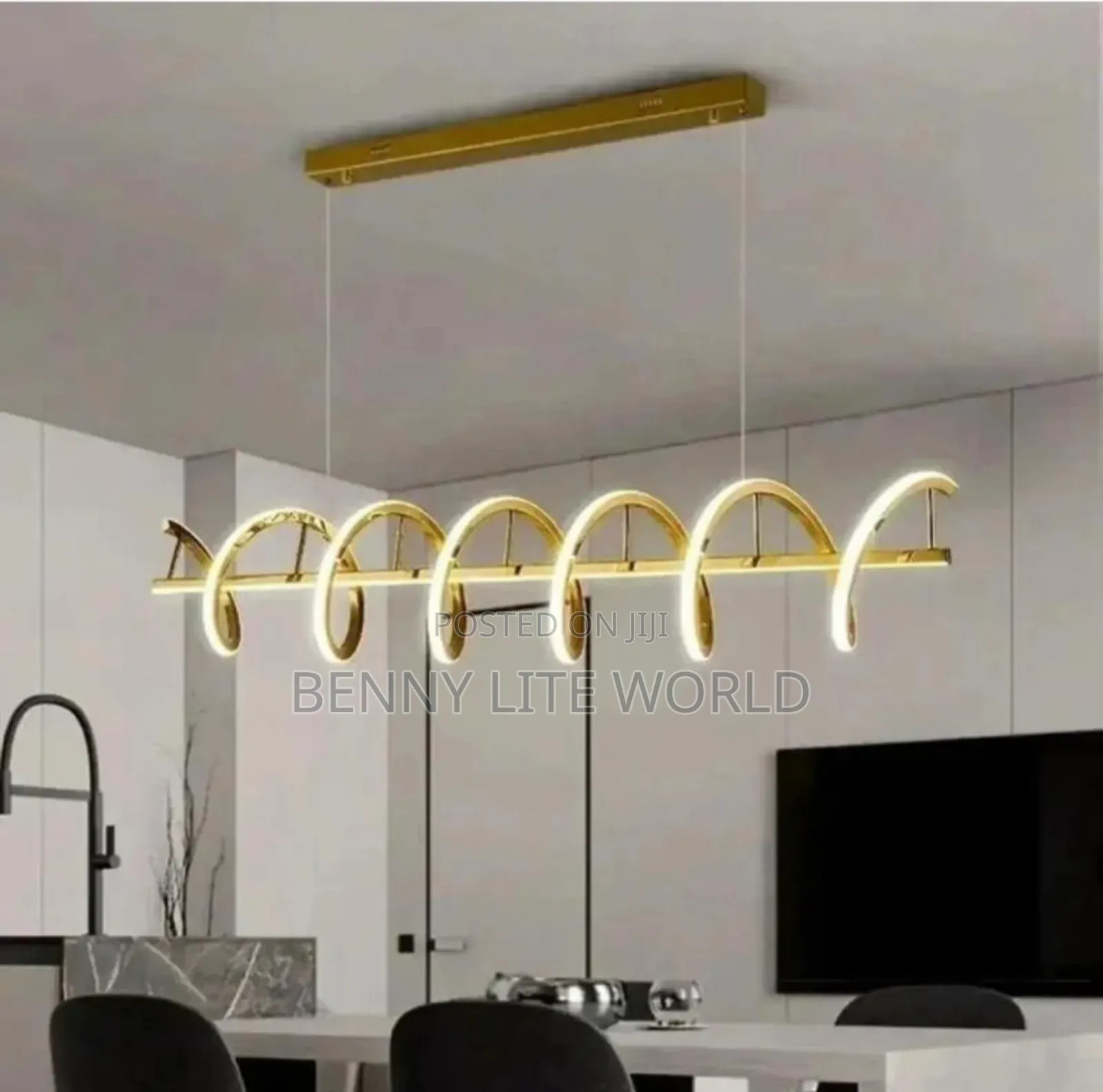 1200mm Glossy Gold Led Pendant Chandelier Twisty Curl Lights Dining