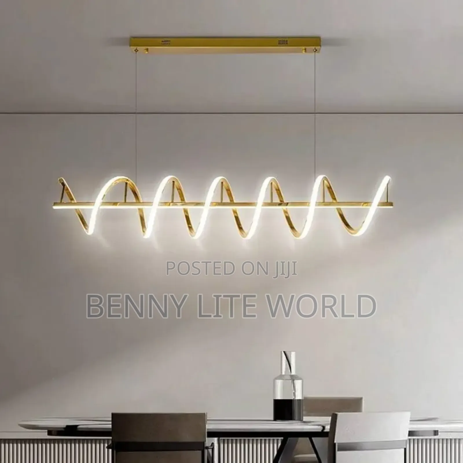 1200mm Glossy Gold Led Pendant Chandelier Twisty Curl Lights Dining