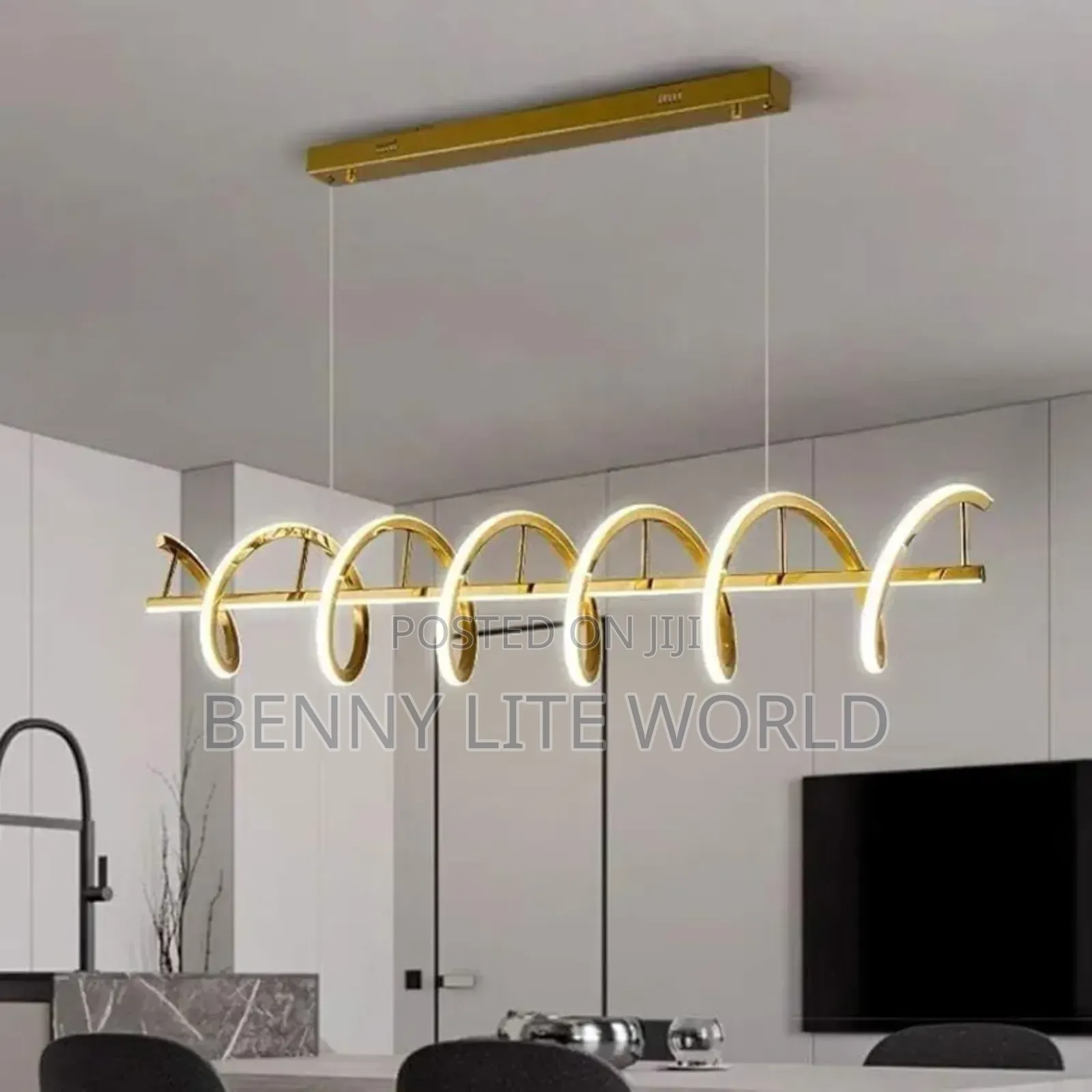 1200mm Glossy Gold Led Pendant Chandelier Twisty Curl Lights Dining