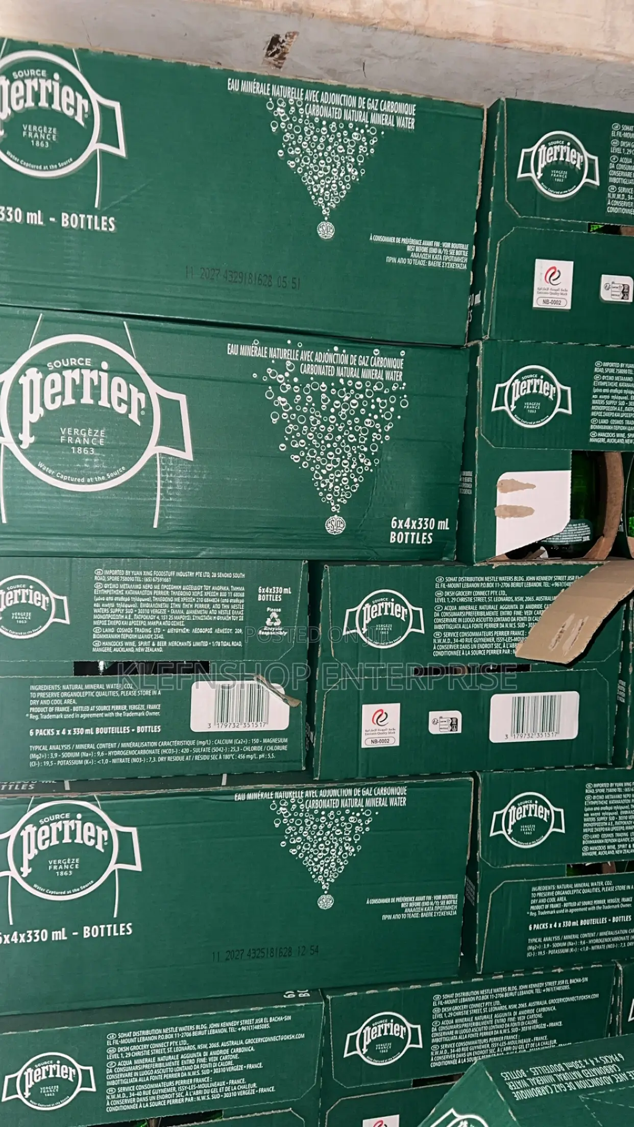Perrier Sparkling Mineral Water 330ml X 24 Bottles