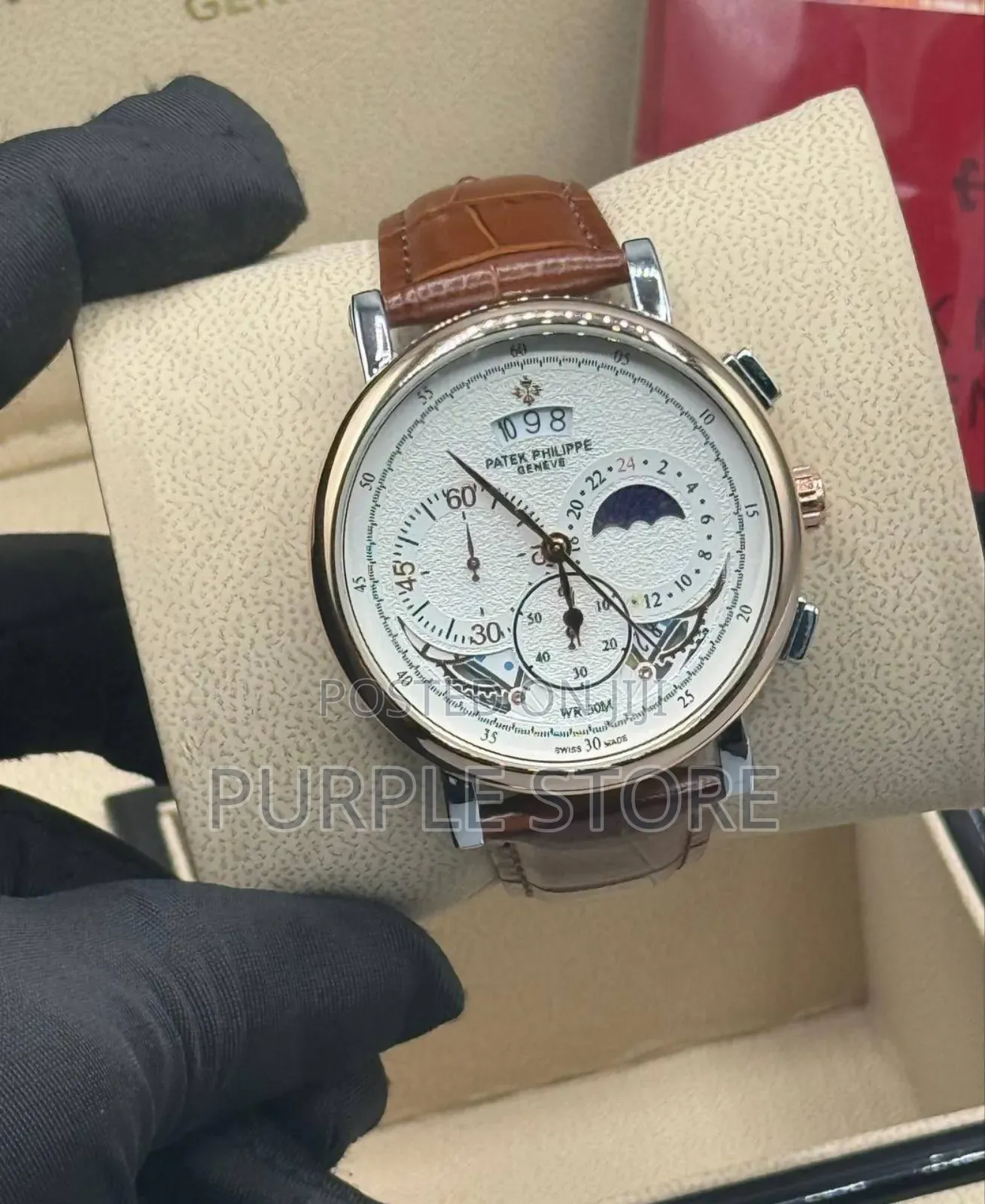 Patek Philippe Functional Chronograph Leather Watch Brown