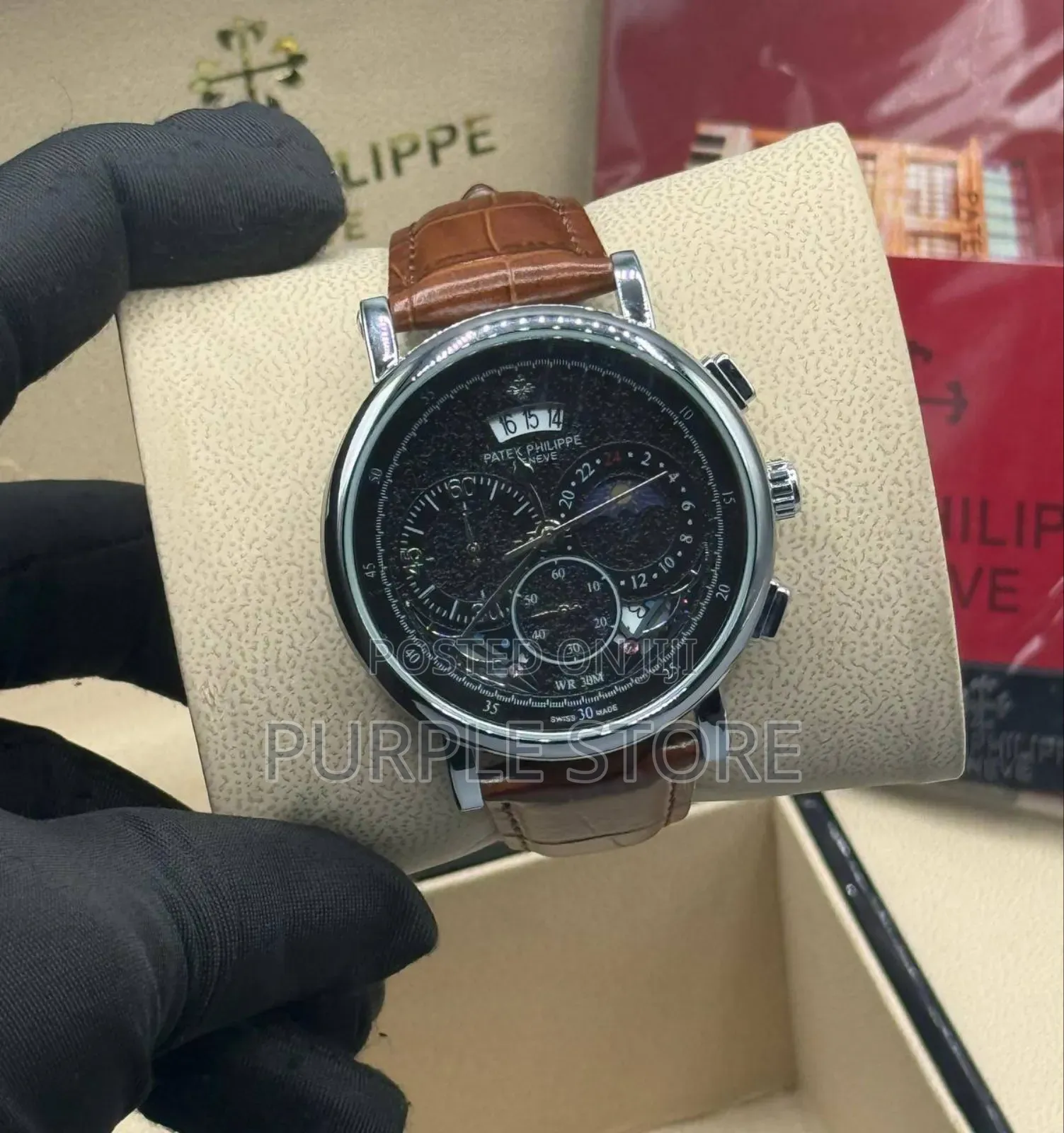 Patek Philippe Functional Chronograph Leather Watch Brown
