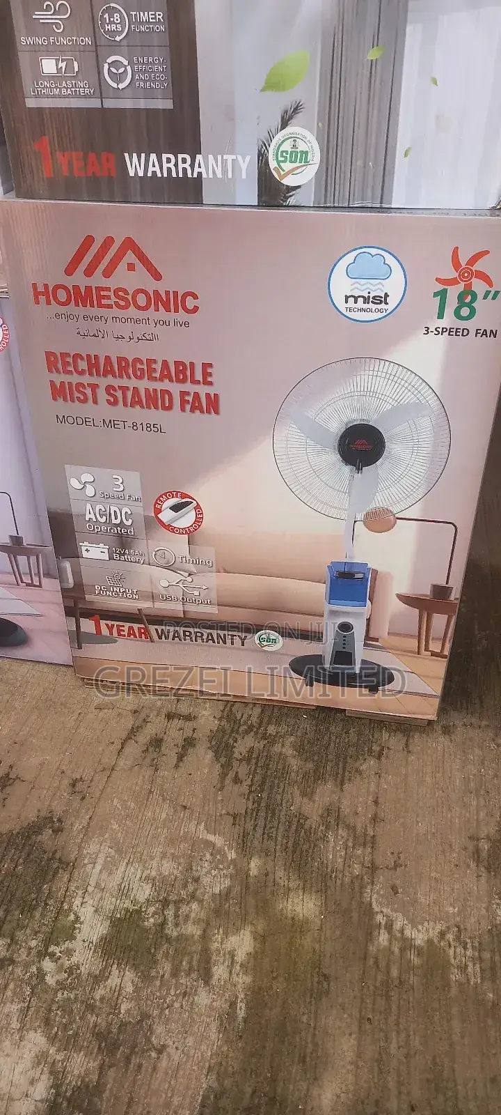 Honesonic Rechargeable Mist Fan 18inch White